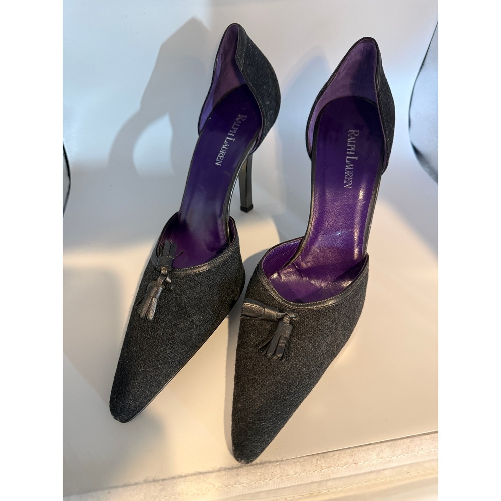 Ralph‎ Lauren purple label  Charcoal Grey  d'Orsay Pointed Toe Heels Italy 9B